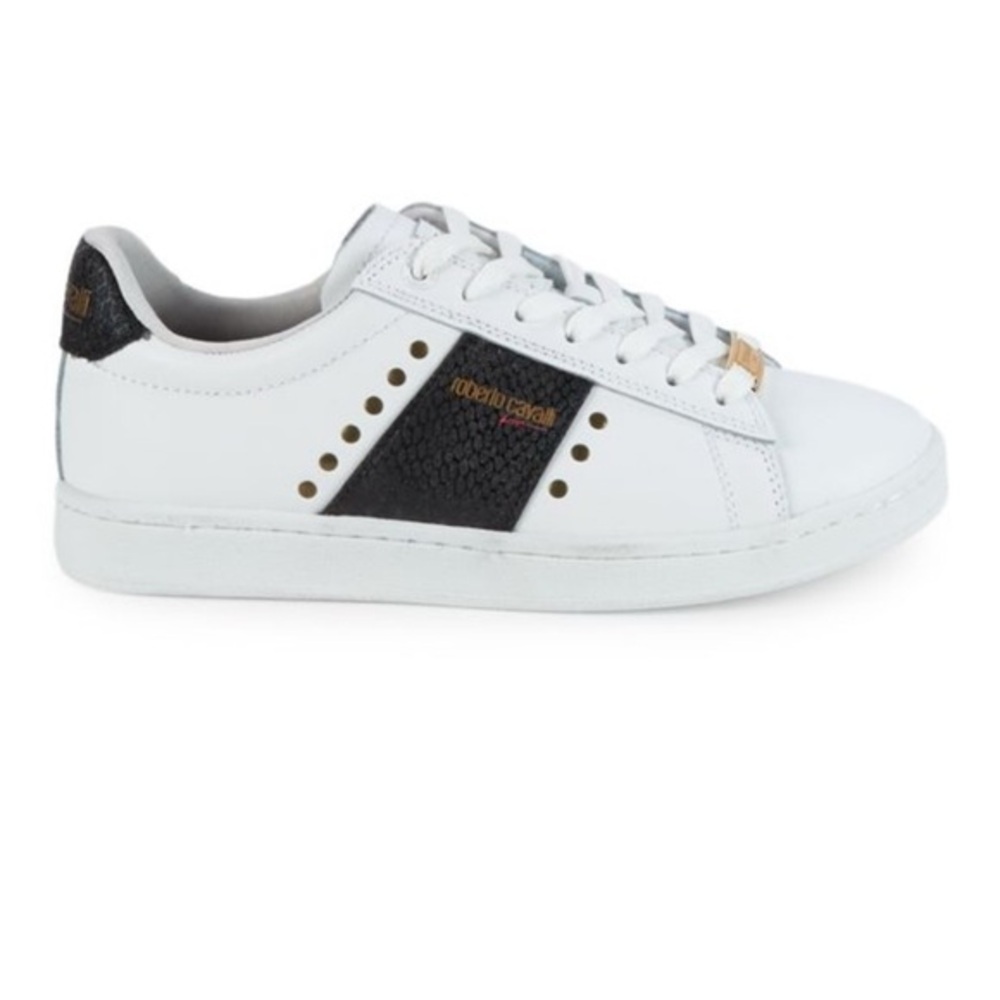 White Sneakers with‎ Black and Gold Accents Roberto Cavalli sport - Picture 2 of 12